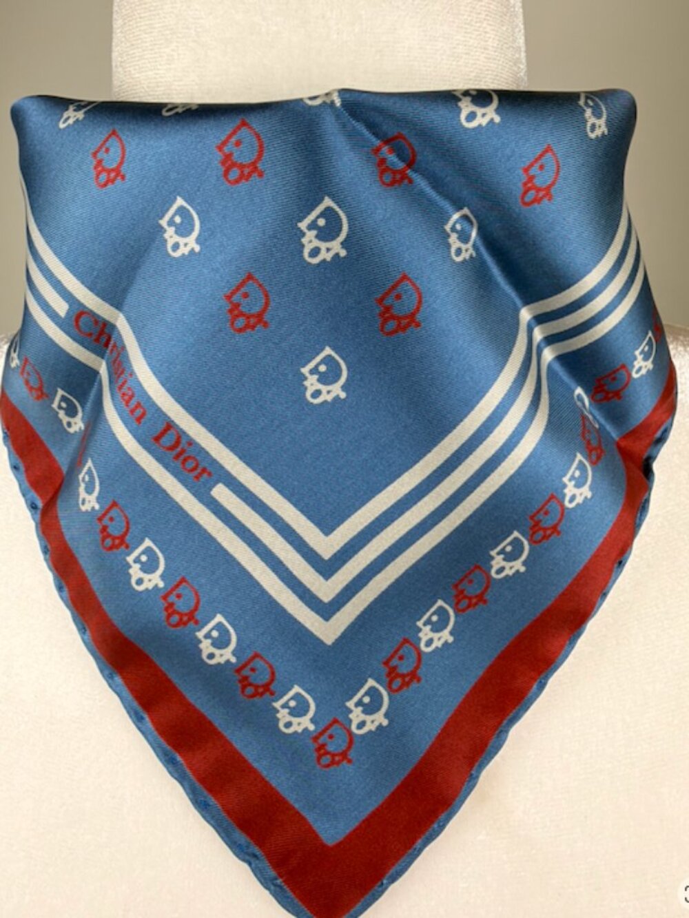Vintage Christian Dior All Silk Monogram Scarf / Handkerchief — 19" x 18.5"